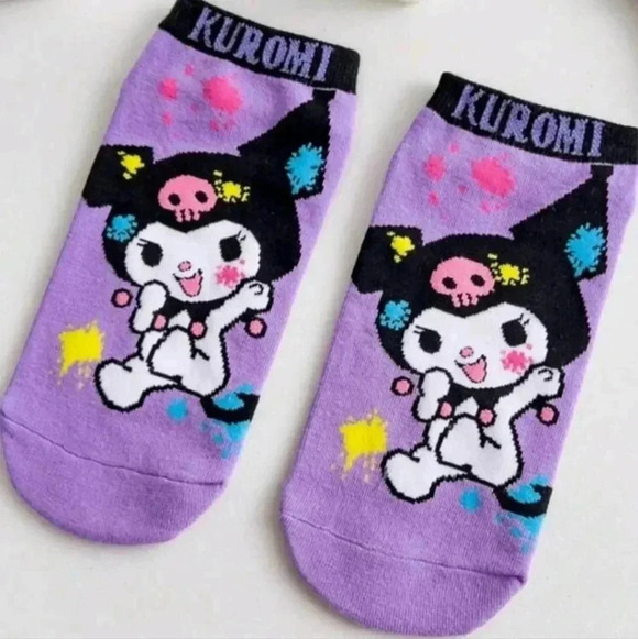 Kuromi ankle socks sanrio girls cute hello kitty purple black white women's shoe - Picture 7 of 8